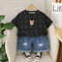 Boy's Cotton Min Print T-Shirt & Shorts Set - Black