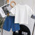 Plum & Pop Kids Girls Pink Bunny Graphic T-Shirt with Distressed Denim Shorts Set