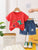 Plum & Pop Kids Unisex Cotton Alligator Printed T-Shirt & Shorts Set - Red