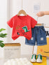 Plum & Pop Kids Unisex Cotton Alligator Printed T-Shirt & Shorts Set - Red