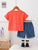 Plum & Pop Kids Unisex Cotton Alligator Printed T-Shirt & Shorts Set - Red