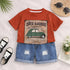 Boy's Cotton Car Print T-Shirt & Shorts Set - Red