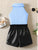 Plum & Pop Kids Girls Blue Ribbed High-Neck Top with Black Faux Leather Shorts Set