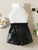 Plum & Pop Kids Girls White Ribbed High-Neck Top with Black Faux Leather Shorts Set