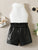 Plum & Pop Kids Girls White Ribbed High-Neck Top with Black Faux Leather Shorts Set