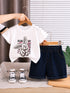Plum & Pop Kids Girls Cotton Rabbit Printed T-Shirt & Shorts Set - White