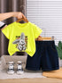 Plum & Pop Kids Girls Cotton Rabbit Printed T-Shirt & Shorts Set - Yellow