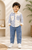 Boys Woven Stripes Printed Collared Neck Full Sleeves Shirt and Denim Pant Set - Cream