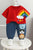 Boy's Cotton Rainbow Printed Tshirt with Pant in Red