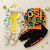 Boys Light Winter Cotton Knit Full Sleeves Semi Winter All Over Print Sweatshirt & Joggers Set Pack Of 2 - Dino Hoodie & OrangeLetter
