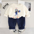 Boy's Cotton Winter Full Sleeves Animal Printed Sweatshirt & Jogger Pant Set - Navy