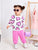 Girl's Cotton Knit Light Winter All Over Heart Printed Sweatshirt With Joggers Pant Set - Lilac