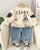 Boy's Cotton Dino & Spider Printed Sweatshirt With Jeans Set - Yellow & Cream