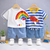 Boys Cotton Half Sleeves Tee & Shorts Set Pack of 2  - White Rainbow & Space Denim