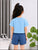 Plum & Pop Kids Girls Cotton Zipper Printed T-Shirt & Shorts Set - Blue