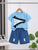 Plum & Pop Kids Girls Cotton Zipper Printed T-Shirt & Shorts Set - Blue
