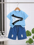 Plum & Pop Kids Girls Cotton Zipper Printed T-Shirt & Shorts Set - Blue