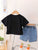 Boy's Black Graphic Print T-Shirt & Shorts Set