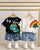 Boys Cotton Half Sleeves Tees & Shorts Set Pack Of 2 - Black Super Dino & White Rainbow